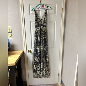 Navy Blue and Gold Floor Length Dress